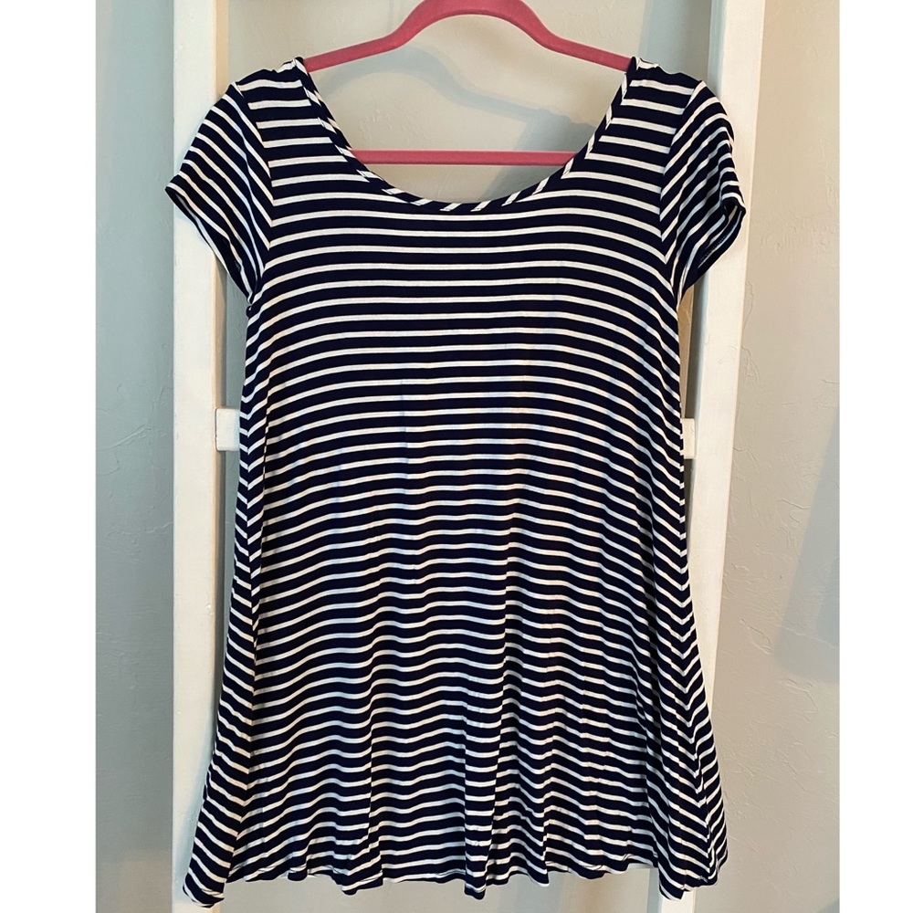 Navy and white stripe swing dress